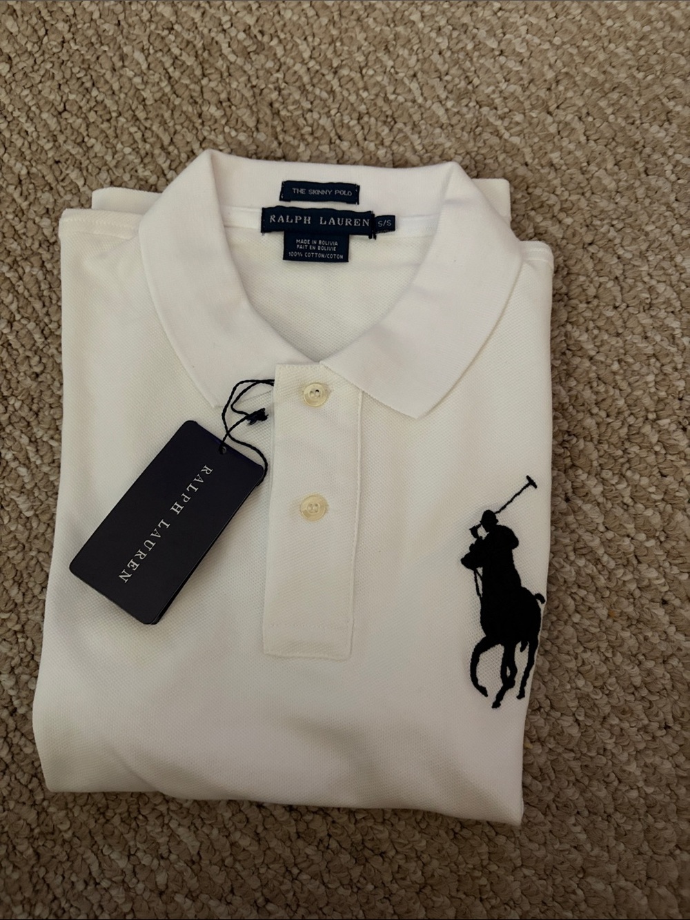 Ralph Lauren White Polo Shirt with Large blue  Pony Logo women’s small NWT